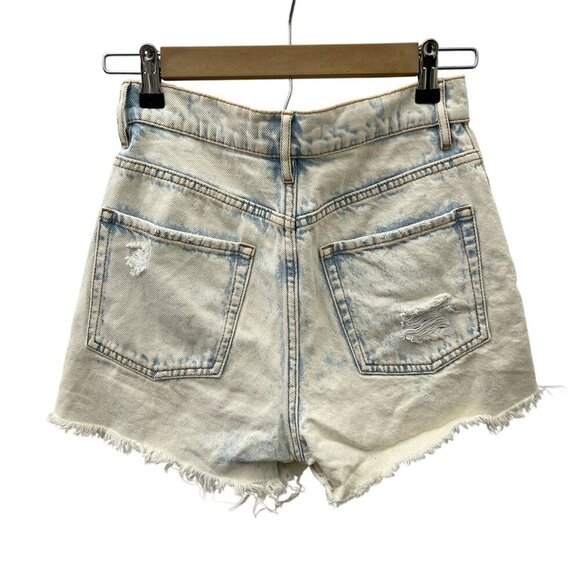 PacSun Women High Rise Icon Shorts Cutoff Raw Hem Distressed Denim 25 Light Wash - Picture 2 of 13